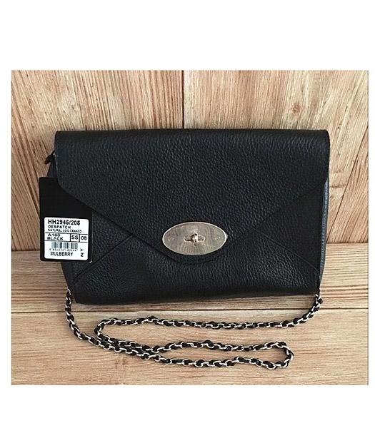 Mulberry Black Litchi Veins Leather Envelope Shoulder Bag Silver Chain