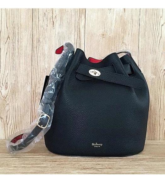 Mulberry Litchi Veins Leather Bucket Bag Black