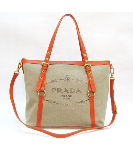 Prada Apricot Canvas Bag with Orange Leather Trim
