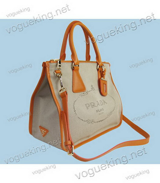 Prada Apricot Fabric With Orange Leather Medium Tote Handbag-2
