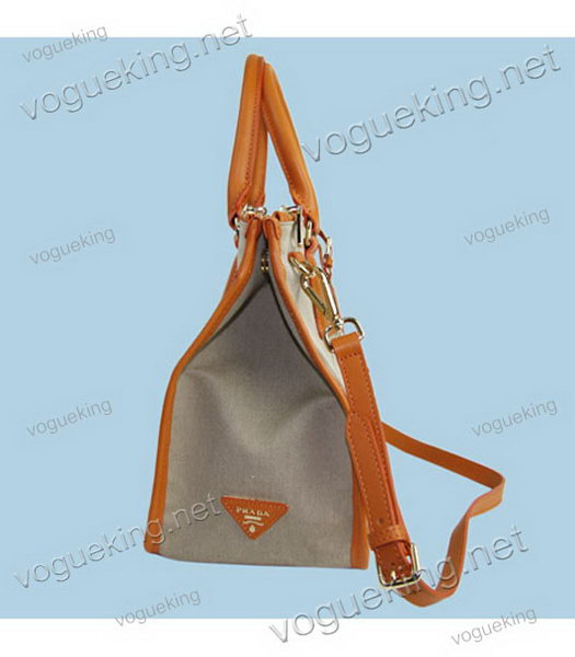 Prada Apricot Fabric With Orange Leather Medium Tote Handbag-3