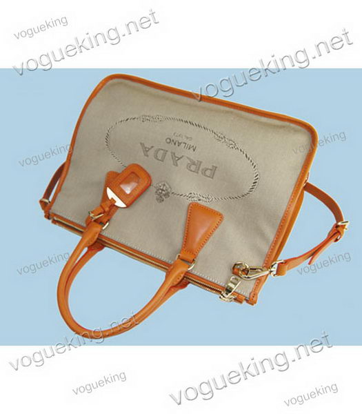 Prada Apricot Fabric With Orange Leather Medium Tote Handbag-5