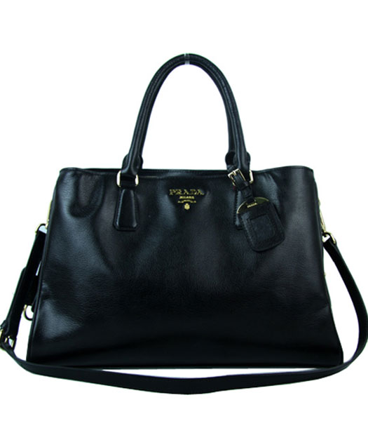 Prada Black Calfskin Leather Shopping Tote Handbag