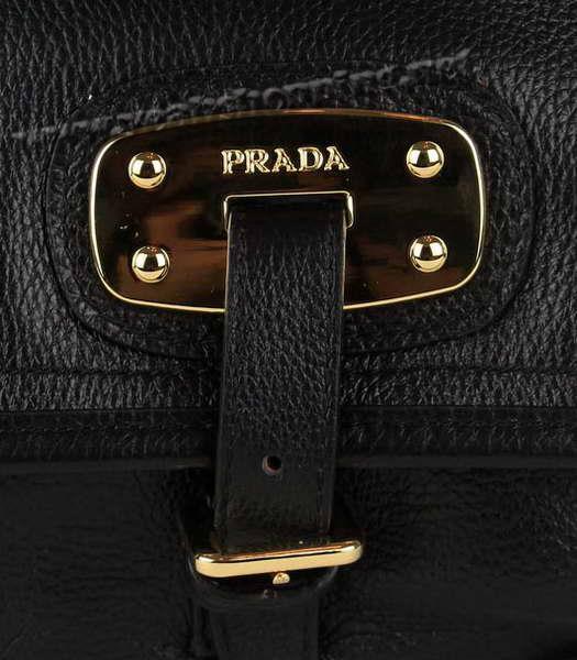 Prada Black Cow Leather Chain Shoulder Bag-2