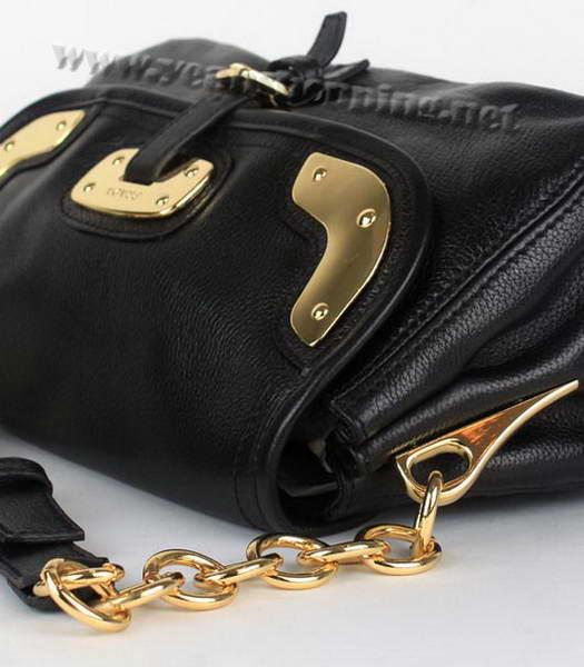 Prada Black Cow Leather Chain Shoulder Bag-4