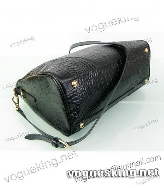 Prada Black Croc Veins Leather Tote Handbag-4