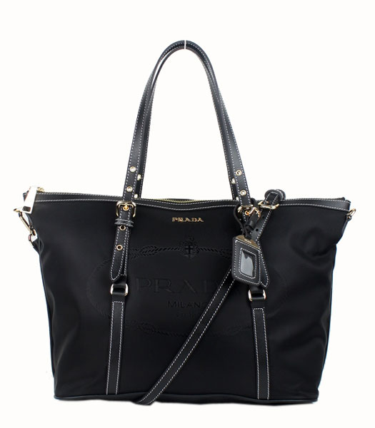 Prada Black Fabric With Saffiano Calfskin Leather Tote Handbag