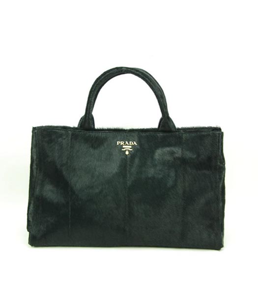 Prada Black Horse Hair Bag with Leather Trim