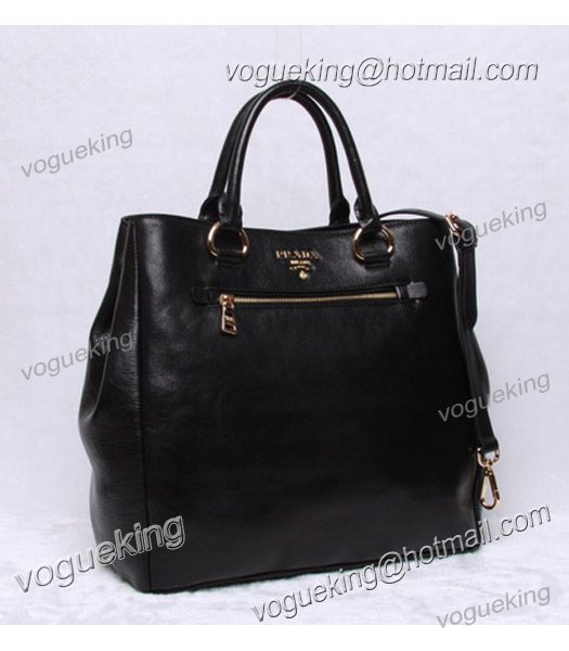 Prada Black Leather Shopping Tote Bag-1