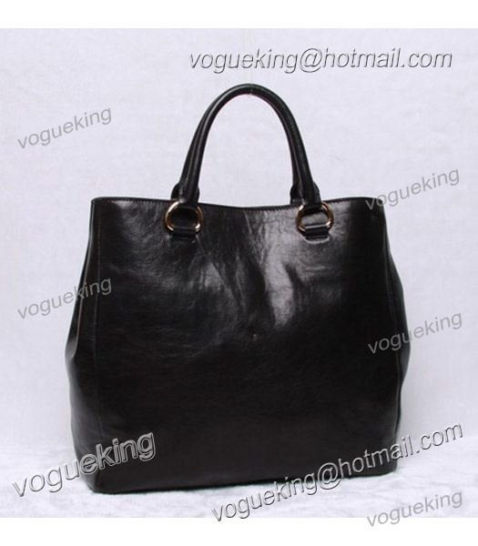 Prada Black Leather Shopping Tote Bag-2