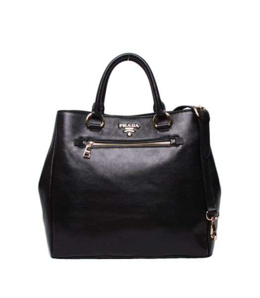 Prada Black Leather Shopping Tote Bag