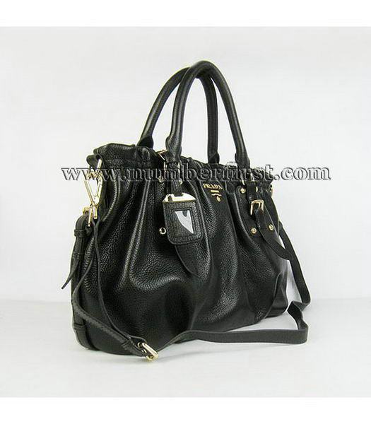 Prada Black Leather Tote Shoulder Bag-1