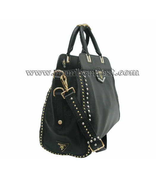 Prada Black Leather Tote Shoulder Bag-2