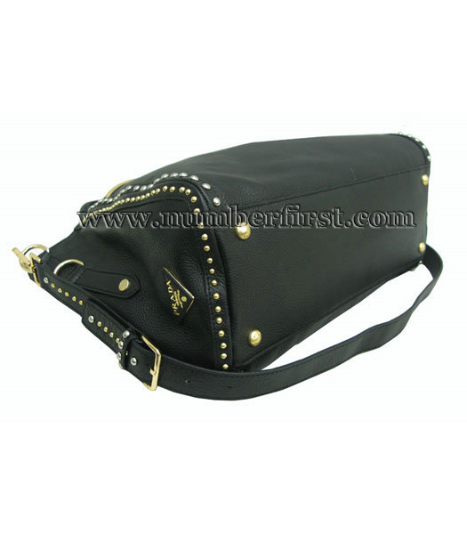 Prada Black Leather Tote Shoulder Bag-3