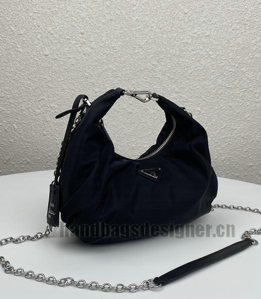 Prada Black Nylon With Original Leather Cloud Hobo Bag-7