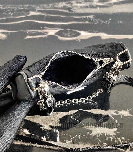 Prada Black Nylon With Original Leather Mini Hobo Bag-2