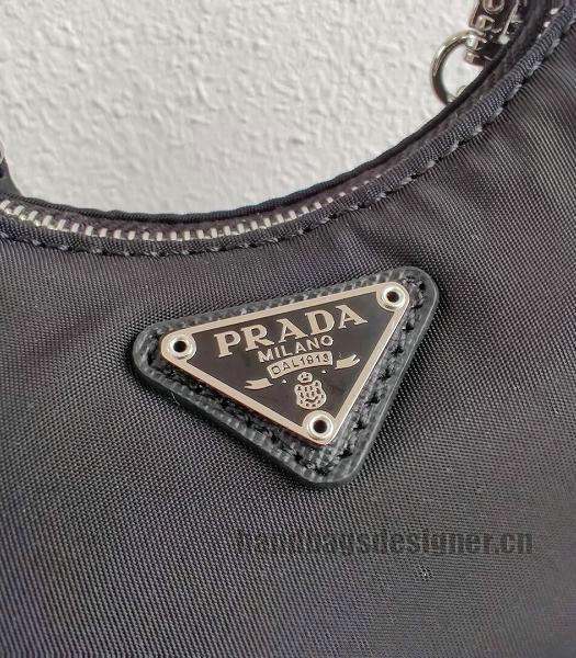 Prada Black Nylon With Original Leather Mini Hobo Bag-4