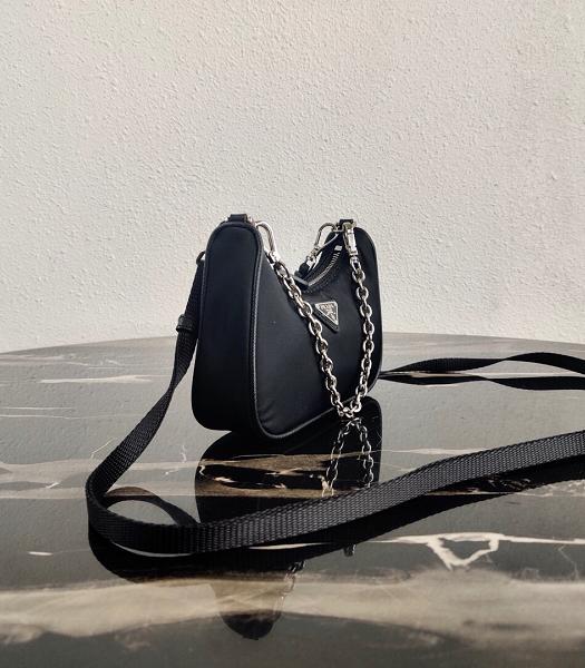 Prada Black Nylon With Original Leather Mini Hobo Bag-8