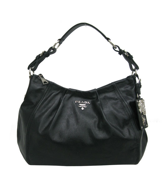 Prada Black Oil Leather Shoulder Bag