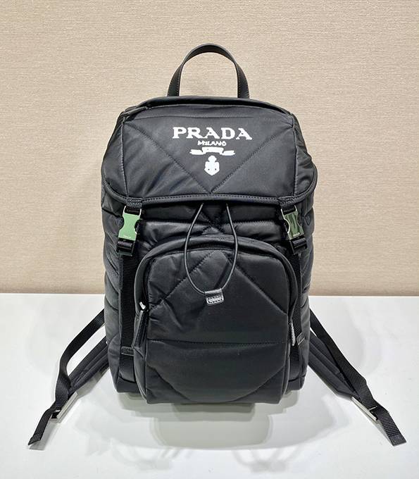 Prada Black Original Padded Re-Nylon Logo Print Small Backpack