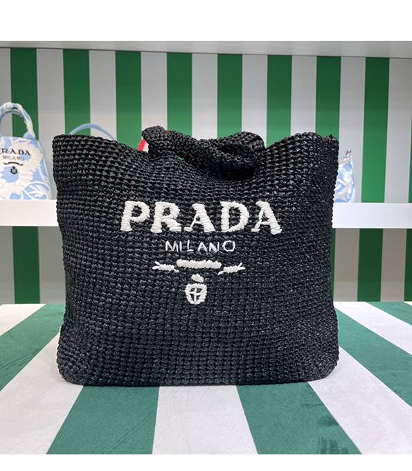Prada Black Original Raffia Large Tote Bag