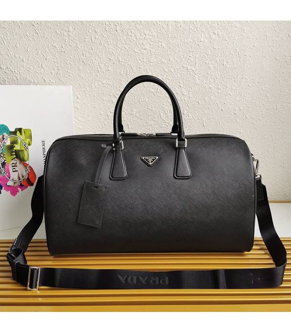 Prada Black Original Saffiano Calfskin Leather Travel Bag