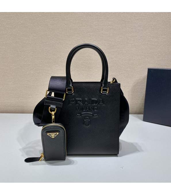 Prada Black Original Saffiano Cross Veins Calfskin Leather Small Tote Handbag