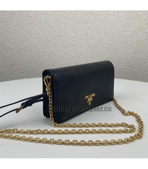 Prada Black Original Saffiano Cross Veins Calfskin Mini Bag Golden Chain With Checking IC Chip-2