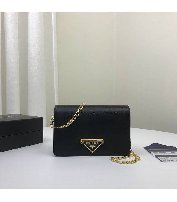 Prada Black Original Saffiano Cross Veins Leather Golden Metal Small Shoulder Bag