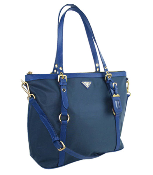 Prada Blue Canvas with Calfskin Leather Bag