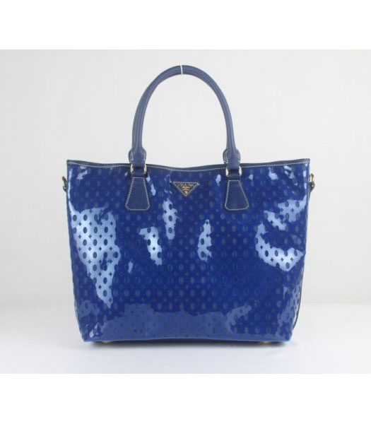 Prada Blue Cutout Oversized Shopper Tote Bag