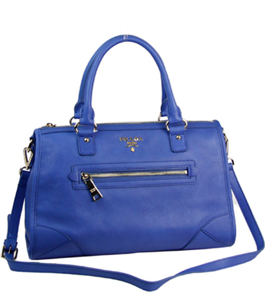 Prada Blue Imported Leather Shoulder Tote Bag