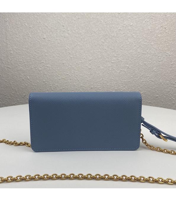 Prada Blue Original Saffiano Cross Veins Calfskin Mini Bag Golden Chain With Checking IC Chip-1