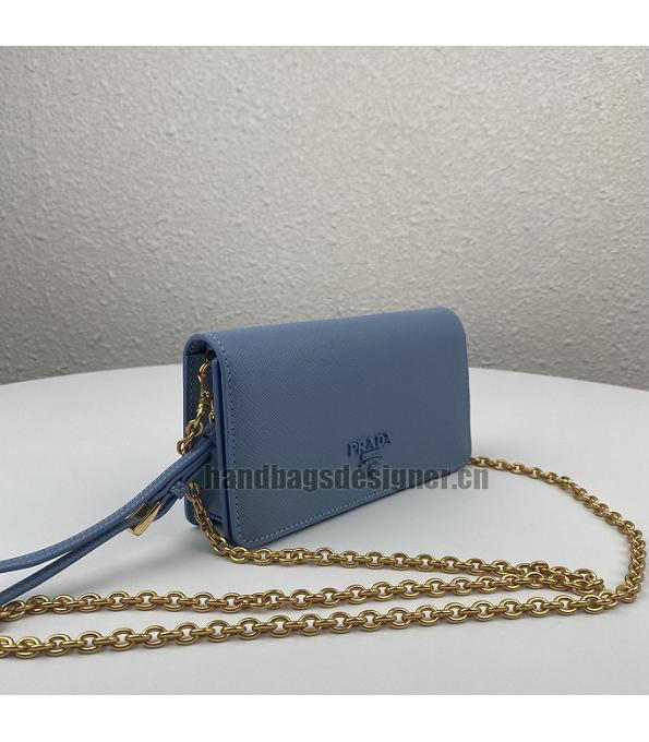 Prada Blue Original Saffiano Cross Veins Calfskin Mini Bag Golden Chain With Checking IC Chip-2