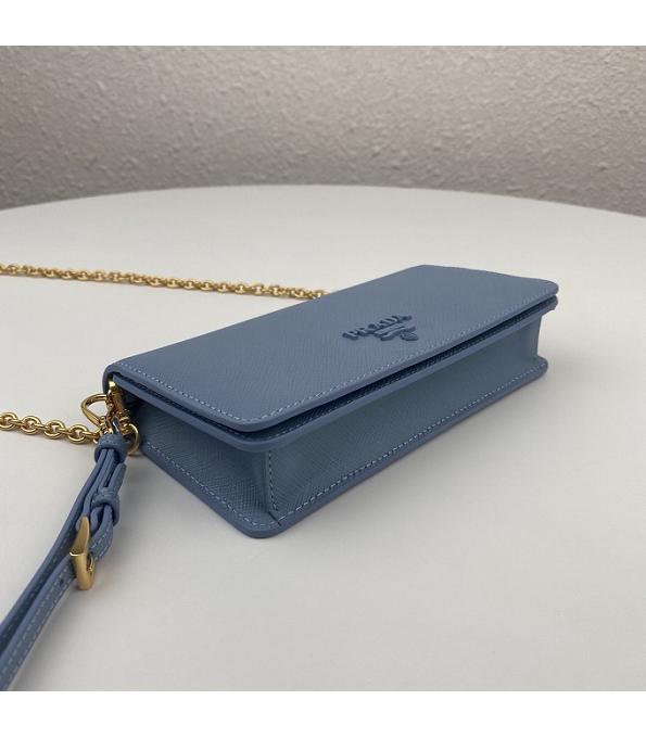 Prada Blue Original Saffiano Cross Veins Calfskin Mini Bag Golden Chain With Checking IC Chip-5