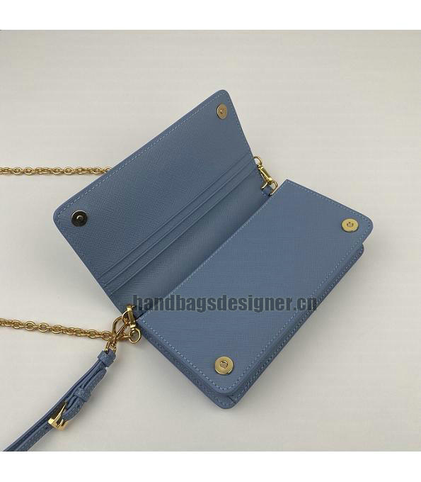 Prada Blue Original Saffiano Cross Veins Calfskin Mini Bag Golden Chain With Checking IC Chip-6