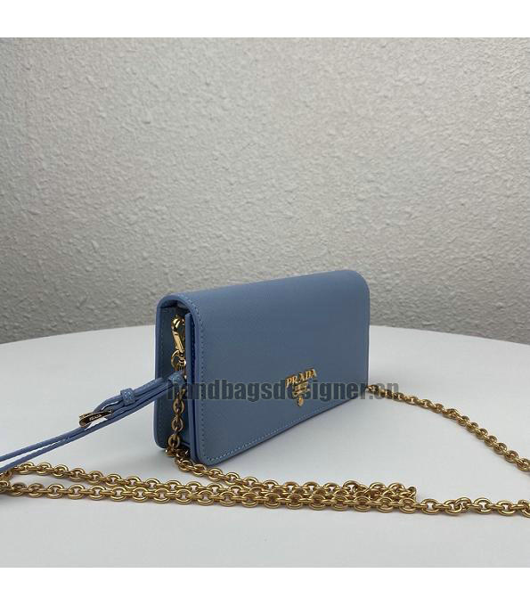 Prada Blue Original Saffiano Cross Veins Calfskin Mini Bag Golden Chain With Checking IC Chip-2