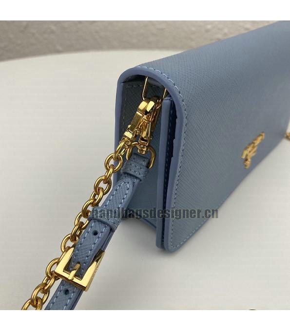 Prada Blue Original Saffiano Cross Veins Calfskin Mini Bag Golden Chain With Checking IC Chip-3