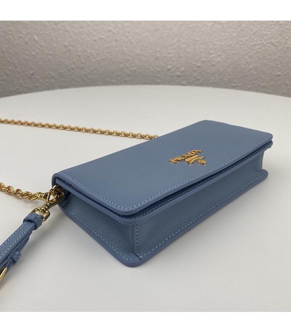 Prada Blue Original Saffiano Cross Veins Calfskin Mini Bag Golden Chain With Checking IC Chip-5