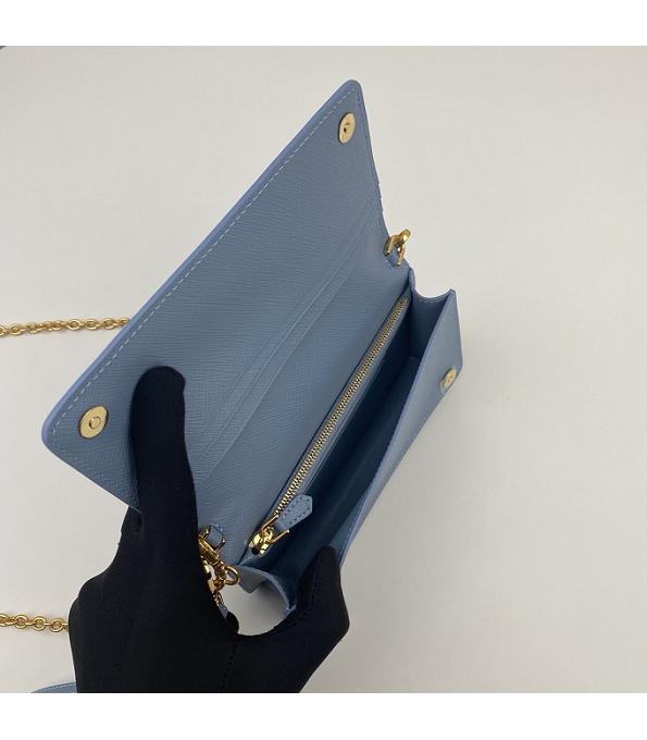 Prada Blue Original Saffiano Cross Veins Calfskin Mini Bag Golden Chain With Checking IC Chip-7