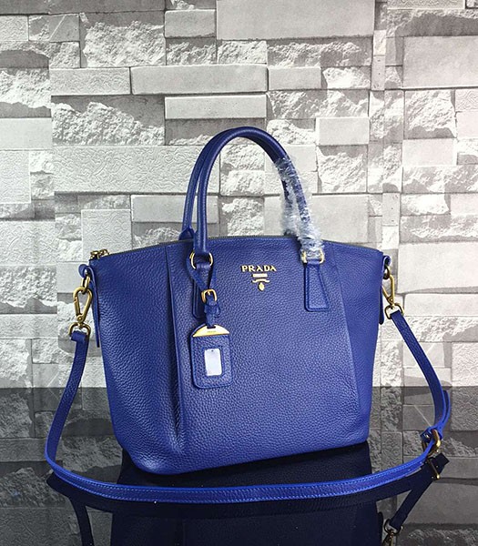 Prada BN0122 Litchi Veins Calfskin Leather Tote Bag Sapphire Blue