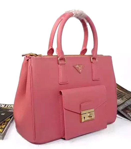 Prada BN2674 Caramel Saffiano Lux Cow Leather Pocket Handbag Cherry Pink