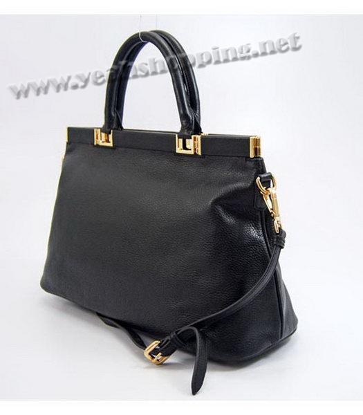 Prada Boston Tote Shoulder Zip Bag in Black Leather-2