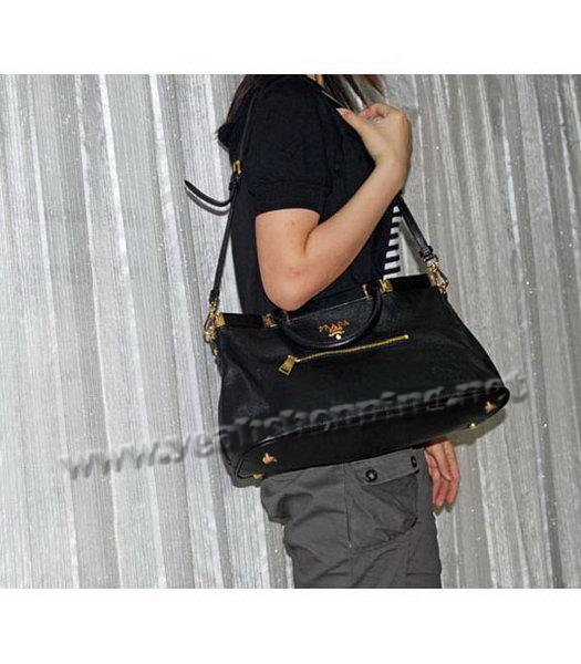 Prada Boston Tote Shoulder Zip Bag in Black Leather-8