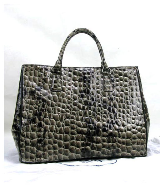 Prada Calfskin Leather Handbag Python Veins Black