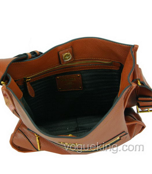 Prada Calfskin Leather Shoulder Bag Coffee-3