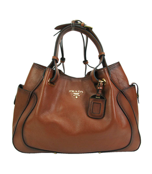Prada Calfskin Leather Shoulder Handbag Coffee