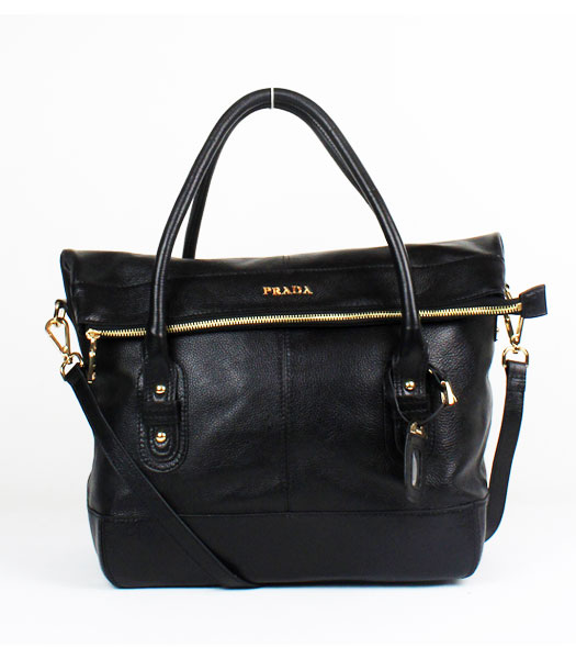 Prada Calfskin Leather Top Handbag Black