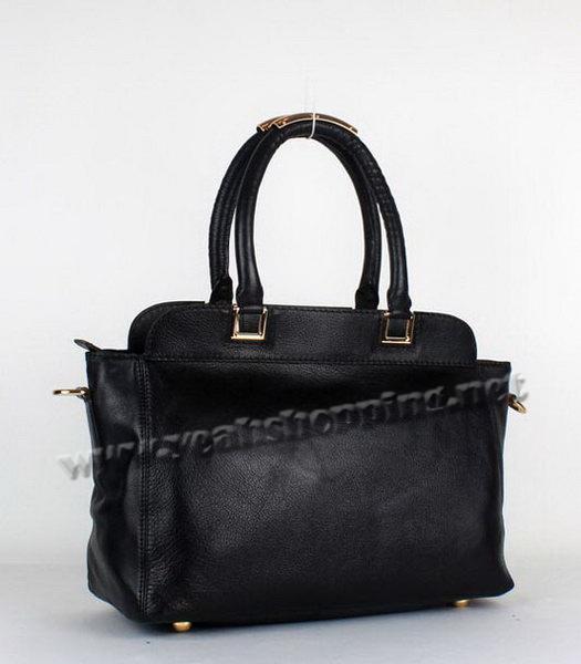 Prada Calfskin Leather Tote Bag Black with Golden Handle-1