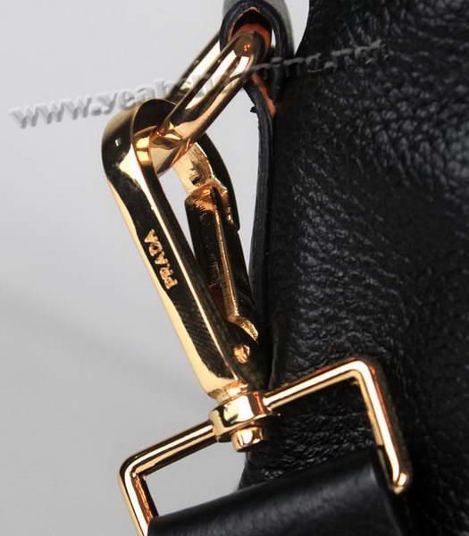 Prada Calfskin Leather Tote Bag Black with Golden Handle-3
